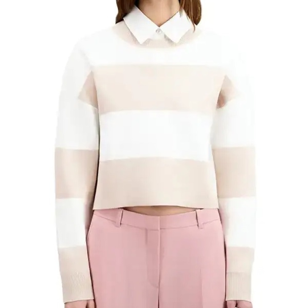 NWT SIZE L The Kooples Cream and White Striped Sweater